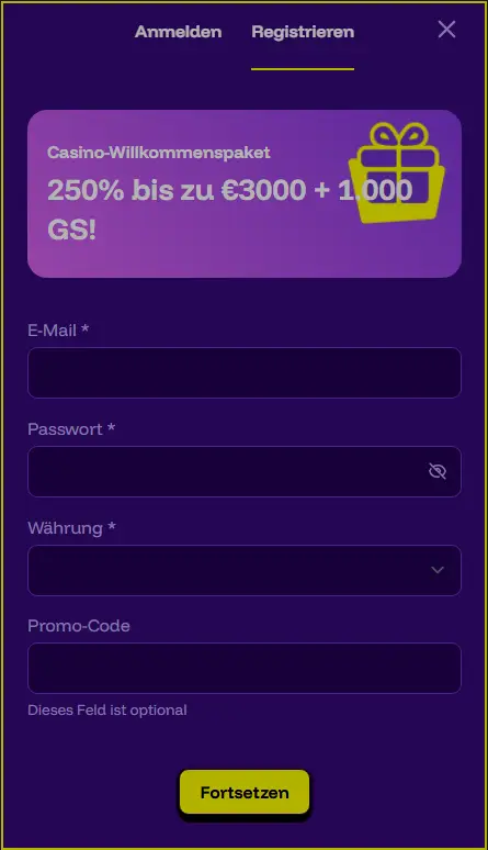 Livewinz Casino Anmeldeformular
